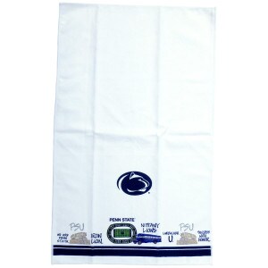 white hand towel with assorted Penn State scenes & phrases